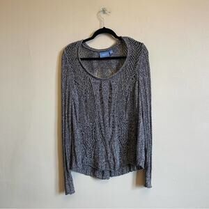 Simply Vera Vera Wang L knit long sleeve blouse sheer top white gray